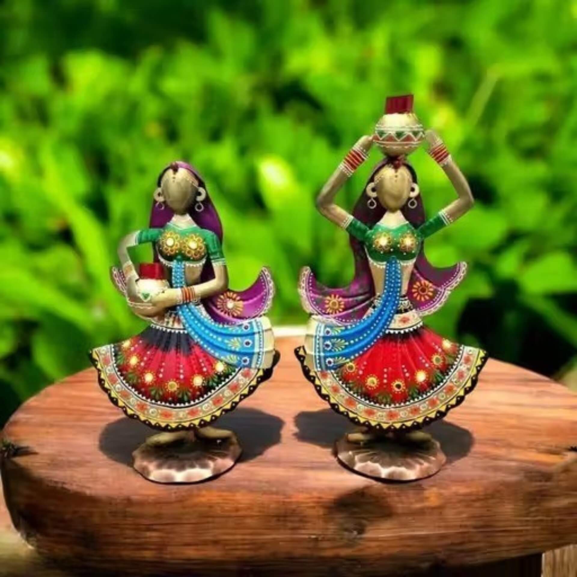 Rajasthani Dancing Women Showpieces – Multicolor Metal Figurines