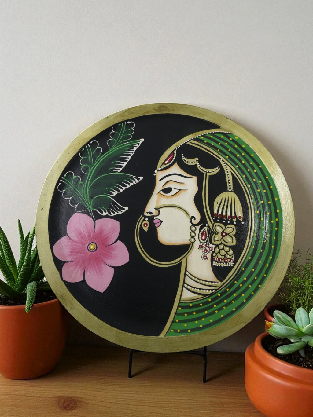 Hand Painted Wooden Wall Decor Plate – 12 Inch Round | Buddha Handicraft