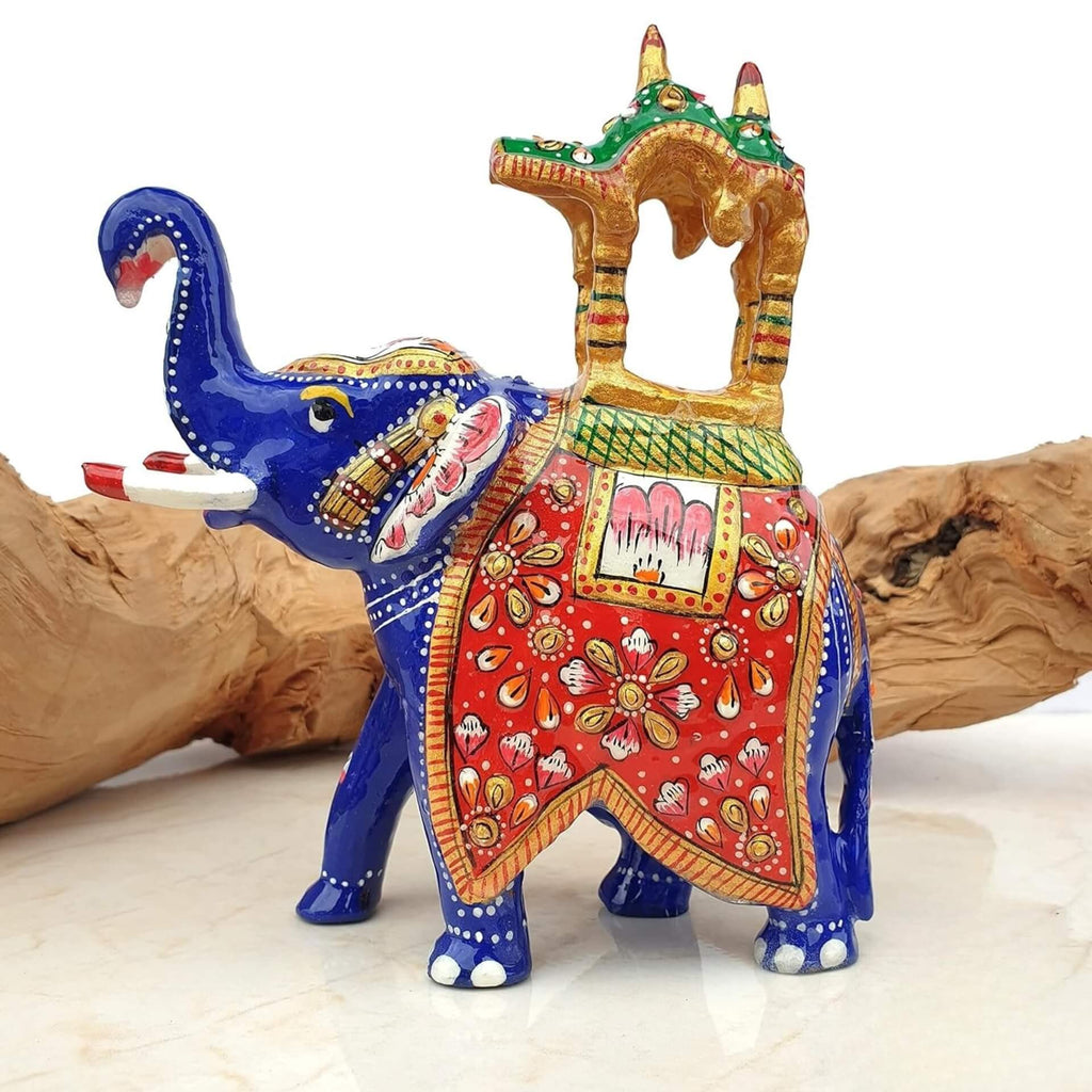 Meenakari Handcrafted Metal Elephant Statue – 6 Inch