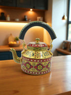 Hand-Painted Yellow &amp; Red Floral Decorative Kettle – 1000ml