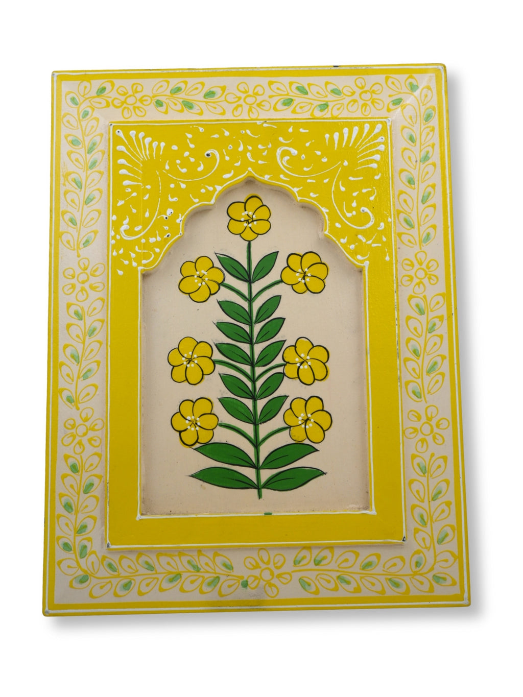 Handmade Wooden Wall Frame with Yellow Floral Design – 12 Inch