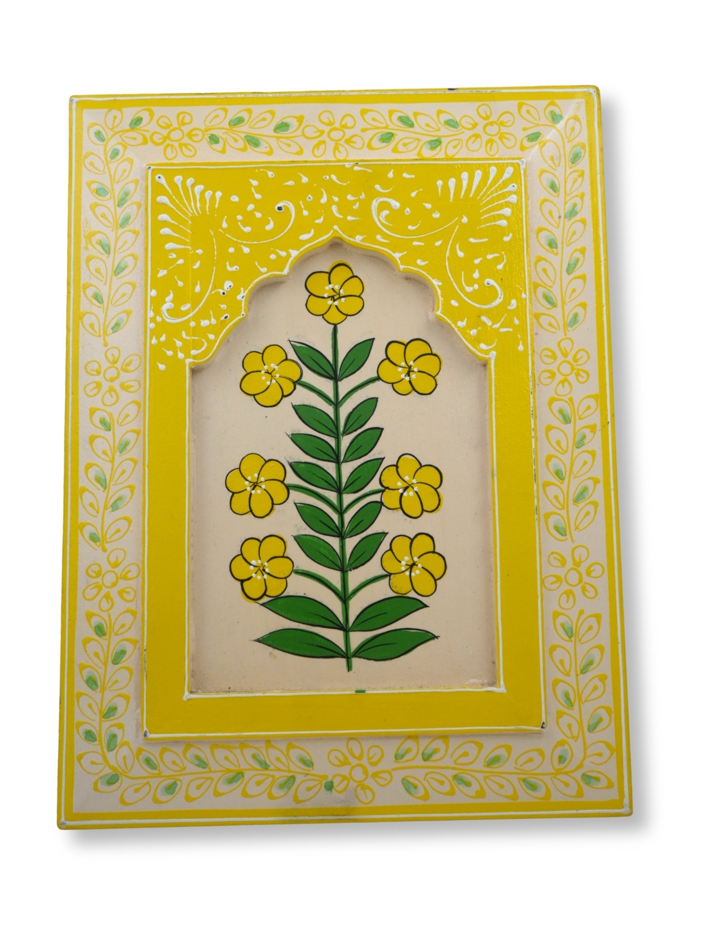 Handmade Wooden Wall Frame with Yellow Floral Design – 12 Inch