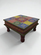 Hand-Painted Wooden Bajot / Choki – Multi-Color Decorative Stool (30x30x16 cm)