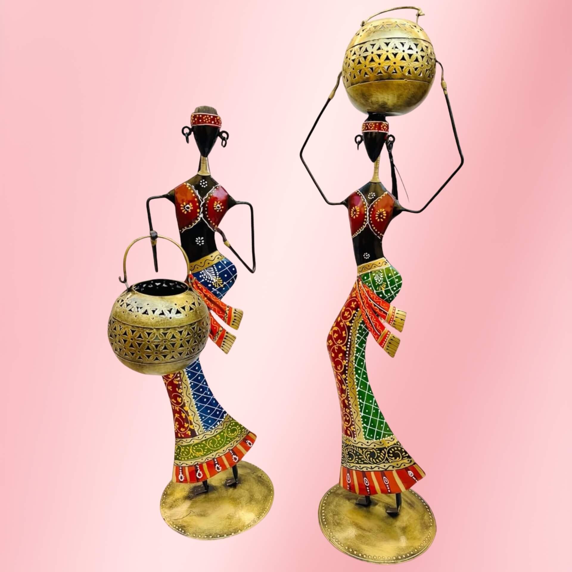 Decorative African Figurine Set – Handcrafted Tribal Tea Light Holders