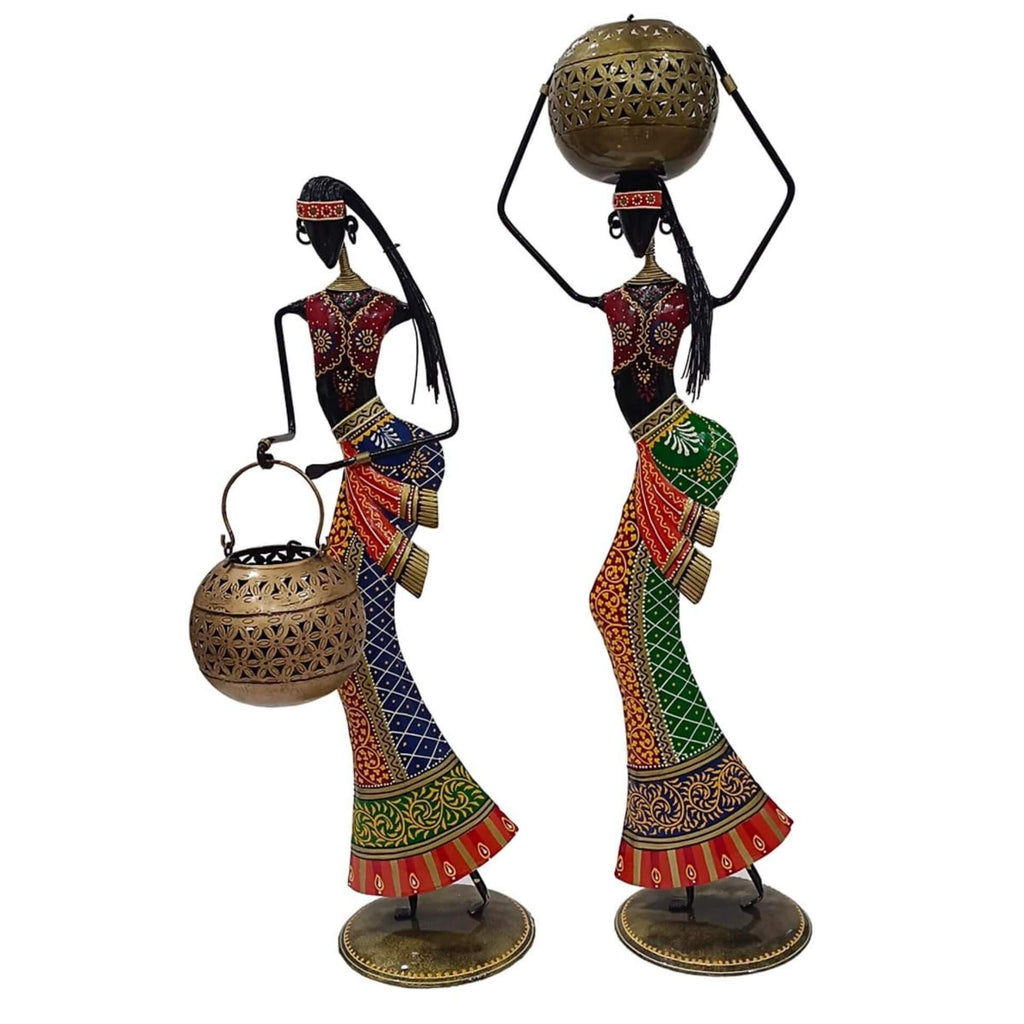 Hand-Painted Lady Figurine Tealight Holder – Set of 2