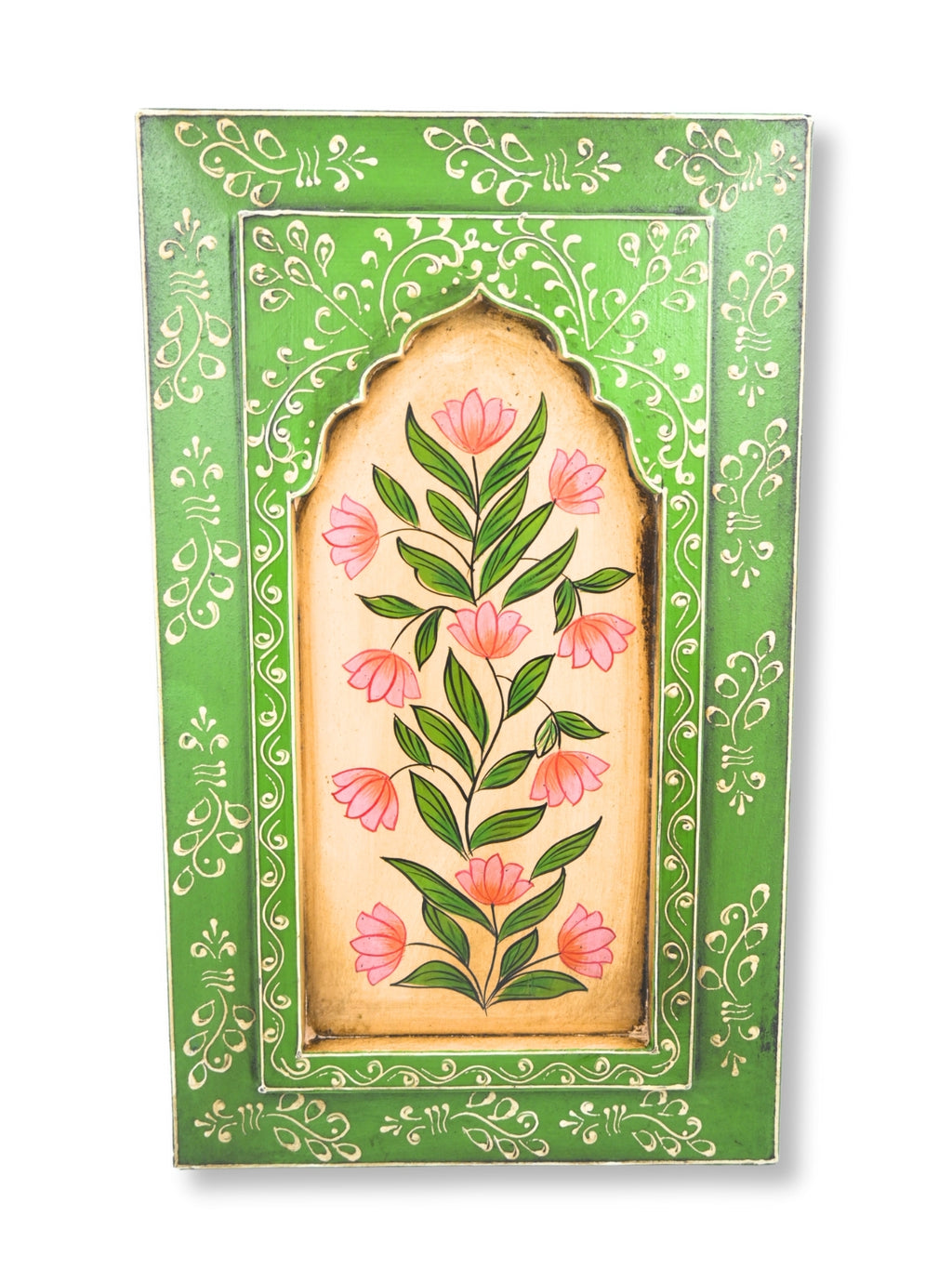 Handmade Wooden Wall Frame with Floral Design – 12 Inch (Green)