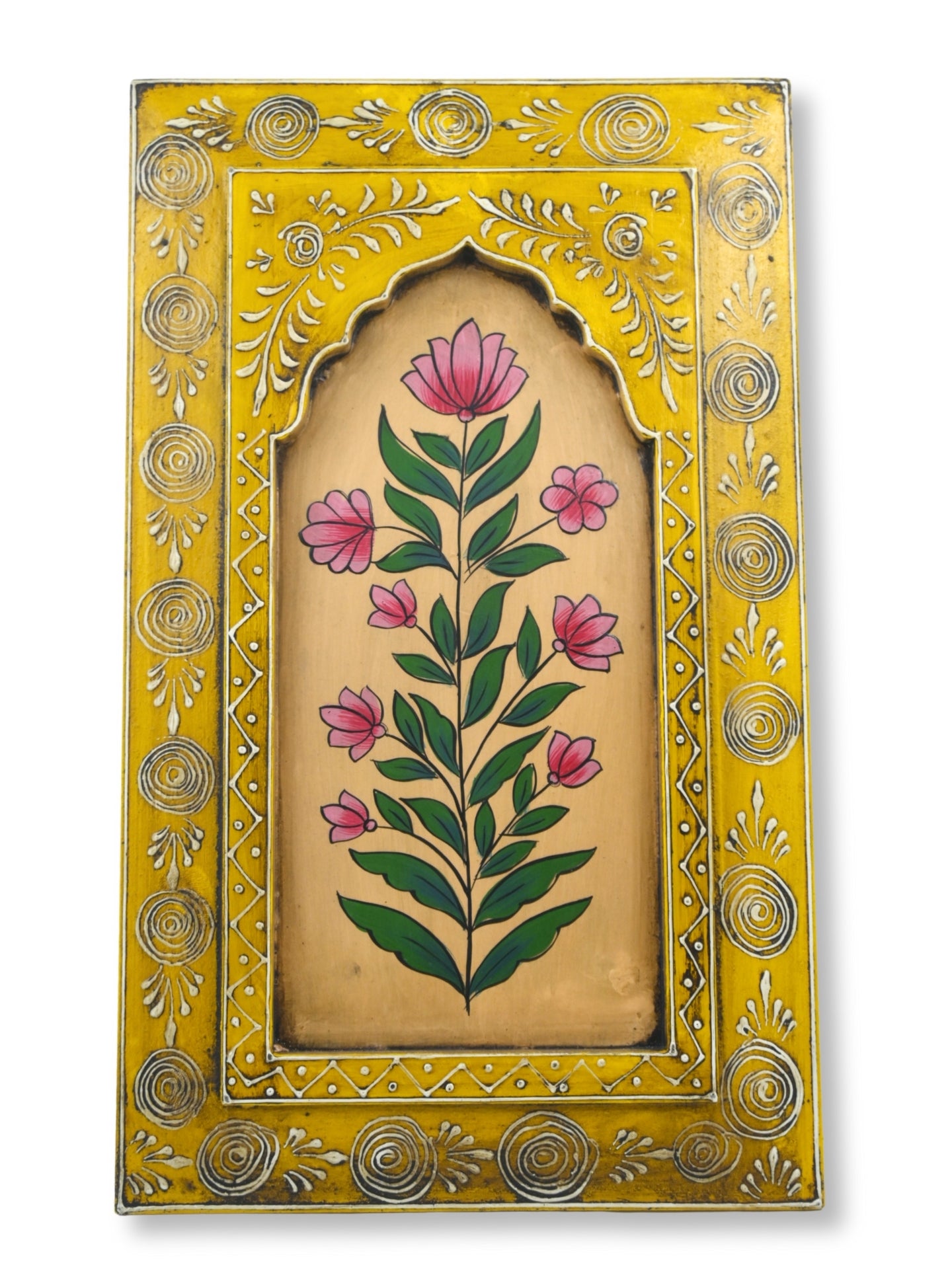 Handmade Wooden Wall Frame with Floral Design – 12 Inch (Yellow)