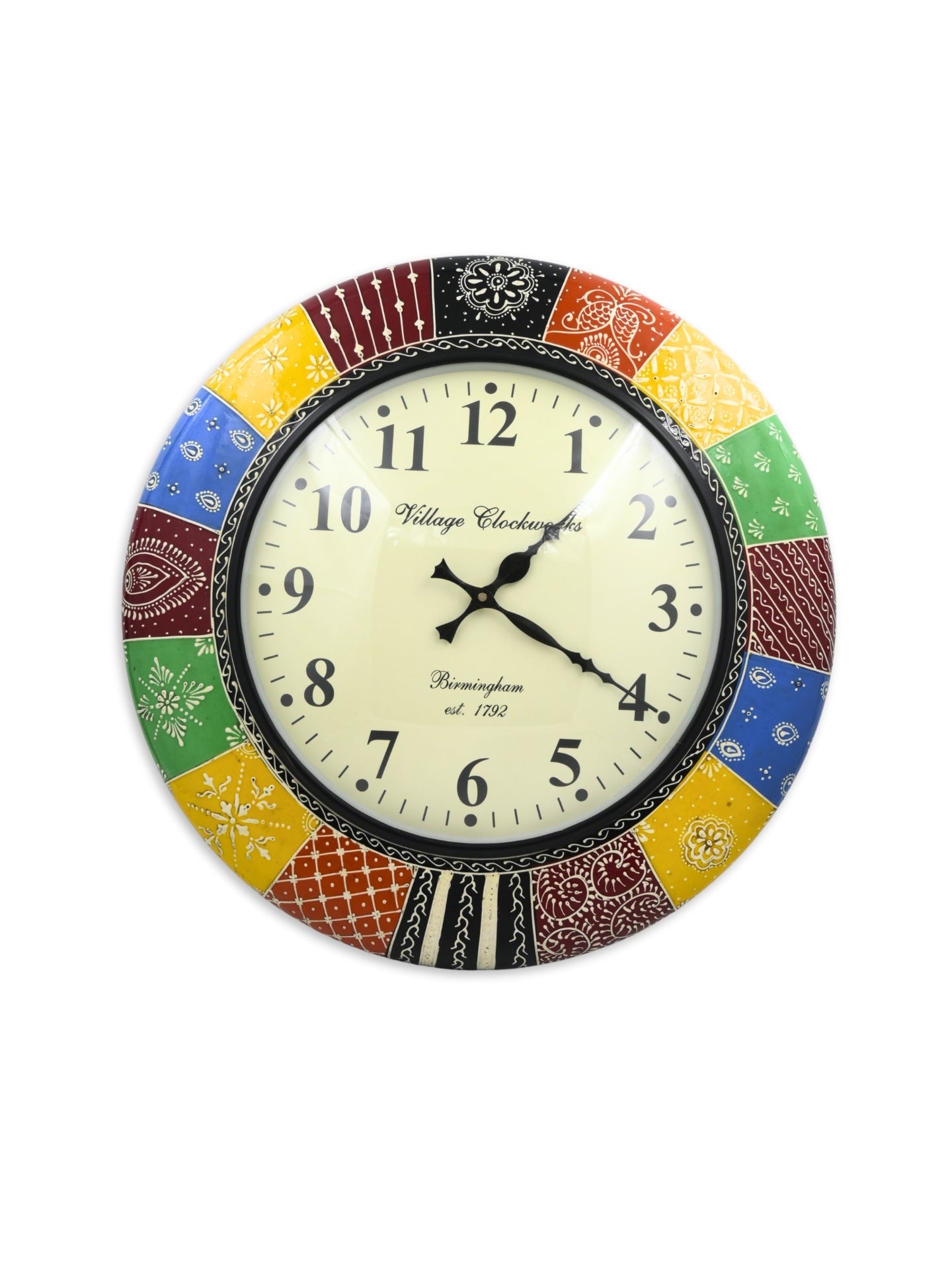 Handcrafted Colourful Wooden Wall Clock with Mandala Design – 18 Inch (Numeric)