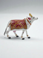 6" Metal Meenakari Cow Figurine – Handcrafted Aluminium Home Decor