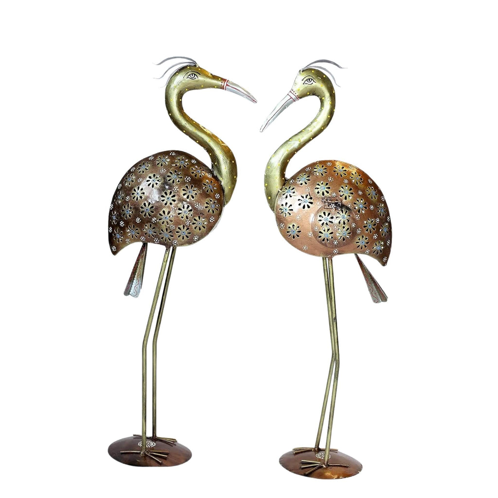Golden Crane Showpiece Set – Modern Metal Home Decor Figurines