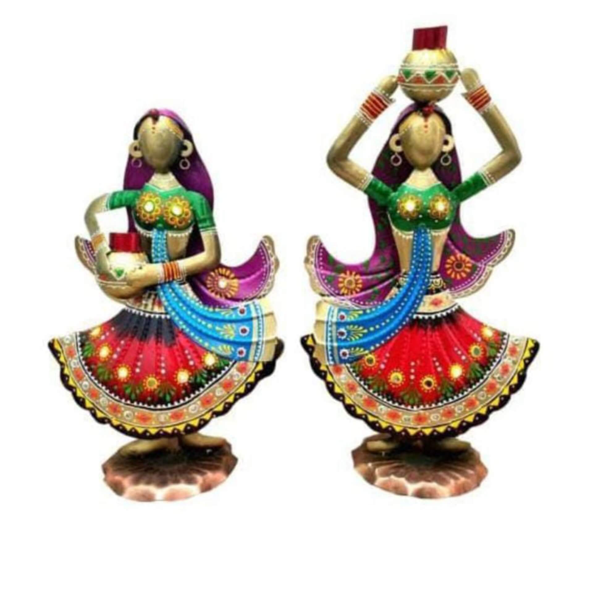 Rajasthani Dancing Women Showpieces – Multicolor Metal Figurines