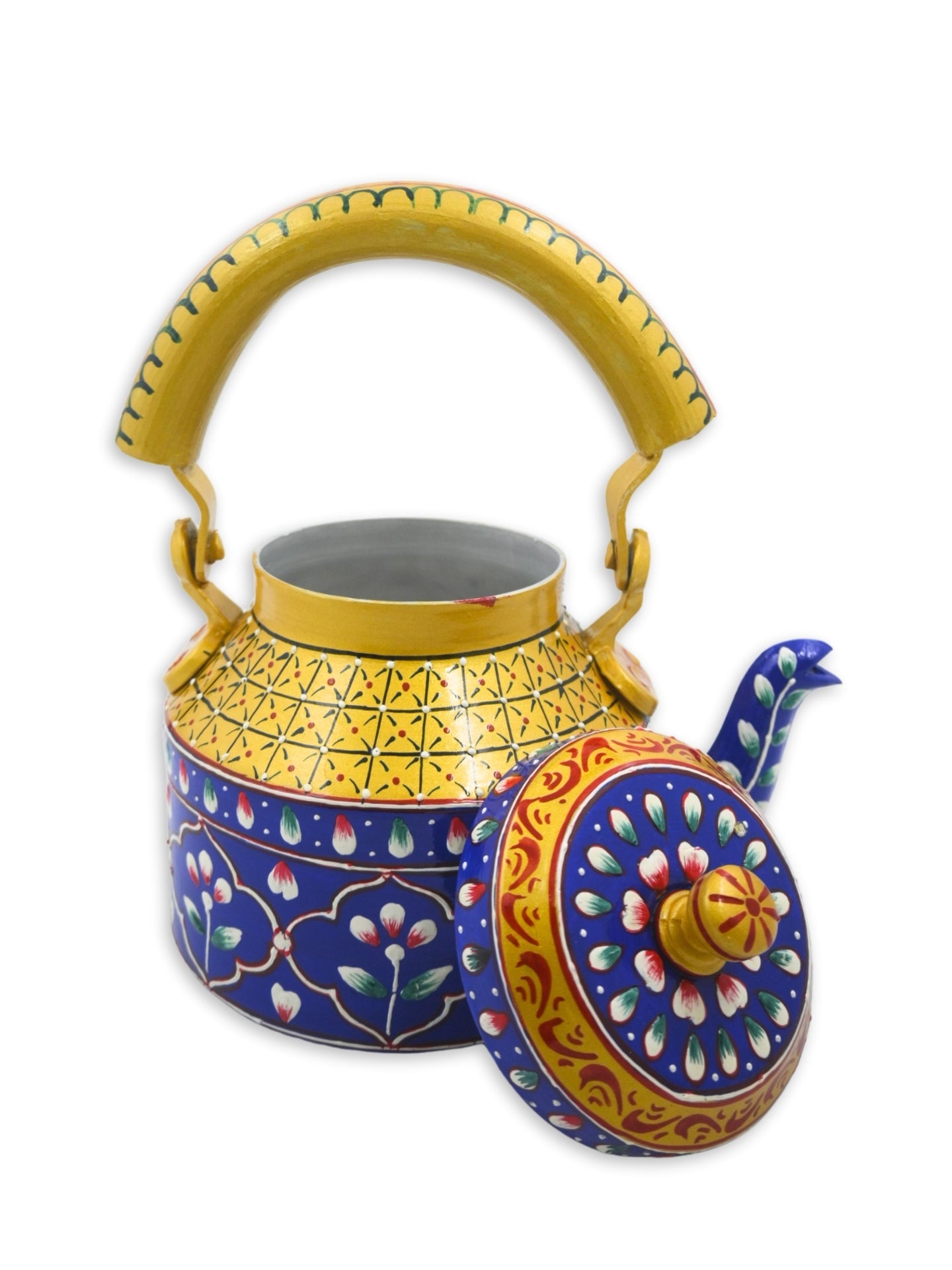 Hand-Painted Decorative Cutting Chai Blue & Yellow Kettle – 1000ml