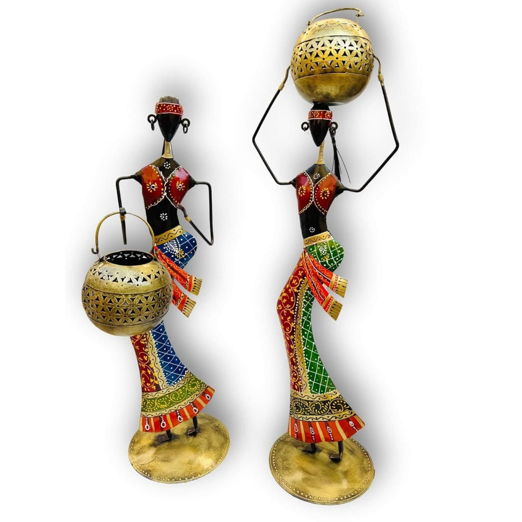 Decorative African Figurine Set – Handcrafted Tribal Tea Light Holders