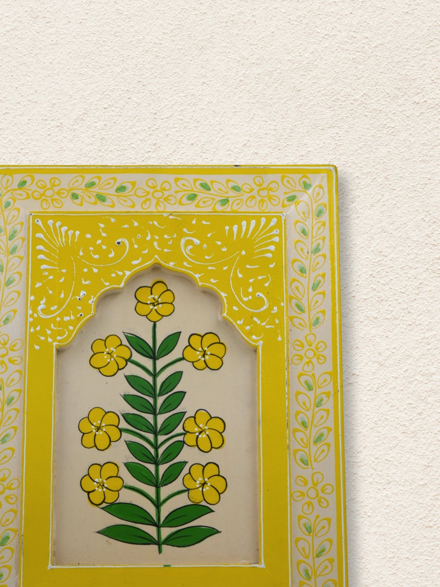 Handmade Wooden Wall Frame with Yellow Floral Design – 12 Inch