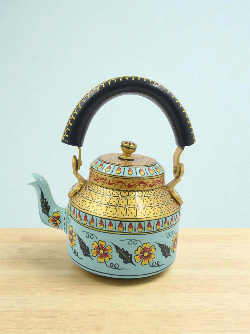 Hand-Painted Decorative Cutting Chai Green & Golden Kettle – 1000ml