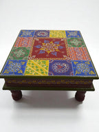Hand-Painted Wooden Bajot / Choki – Multi-Color Decorative Stool (30x30x16 cm)