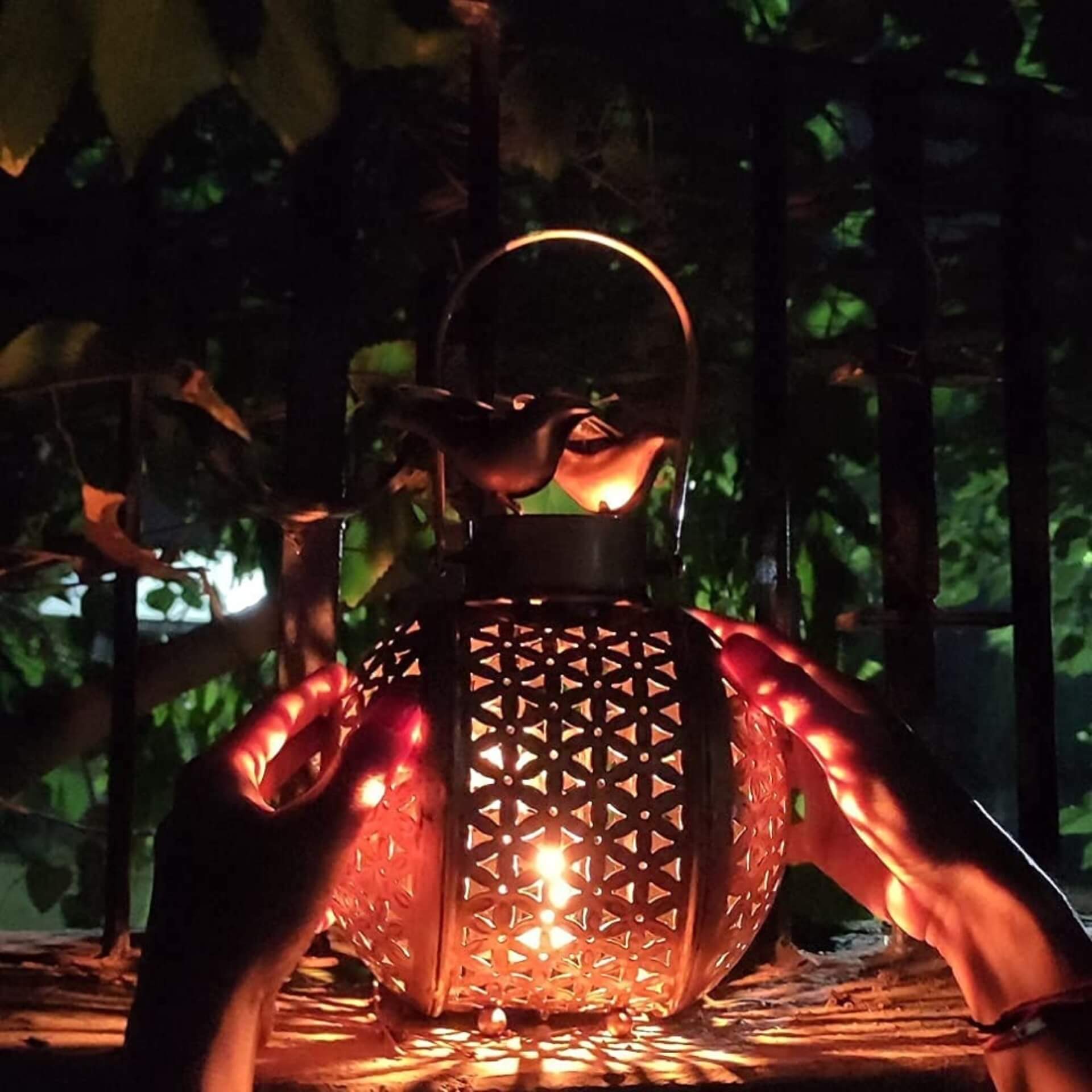 Antique Gold Bird Lantern – Tea Light & Dhuni Holder