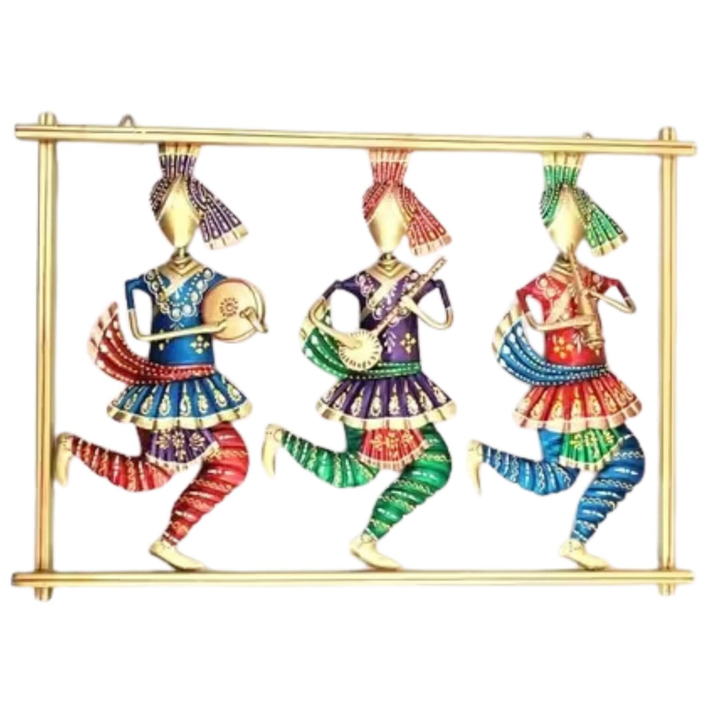 Hand-Painted Tribal Musician Wall Frame – Metal Art Decor