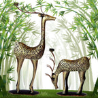 Golden Dotted Deer Showpiece Set – Antique Metal Figurines