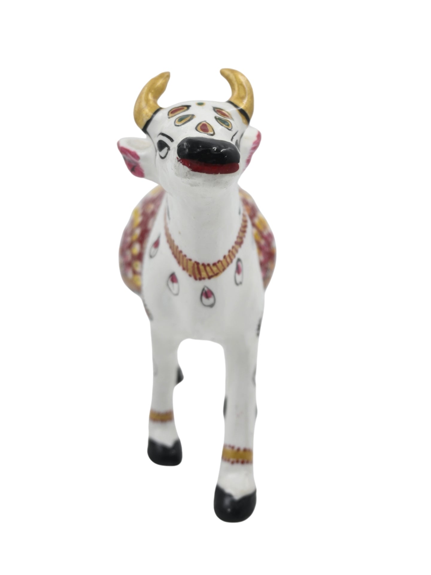 6" Metal Meenakari Cow Figurine – Handcrafted Aluminium Home Decor