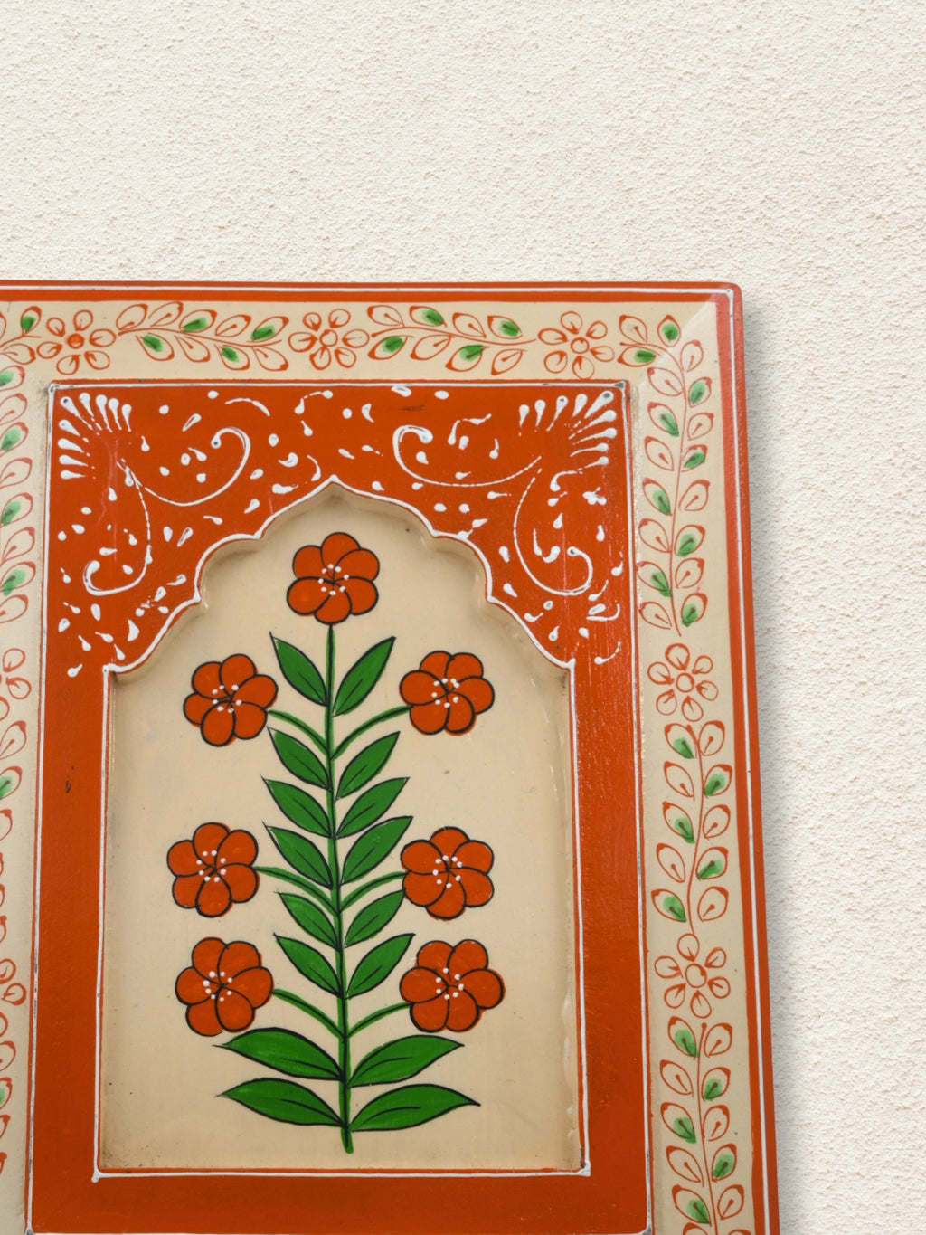 Handmade Wooden Wall Frame with RED Floral Design – 12 Inch