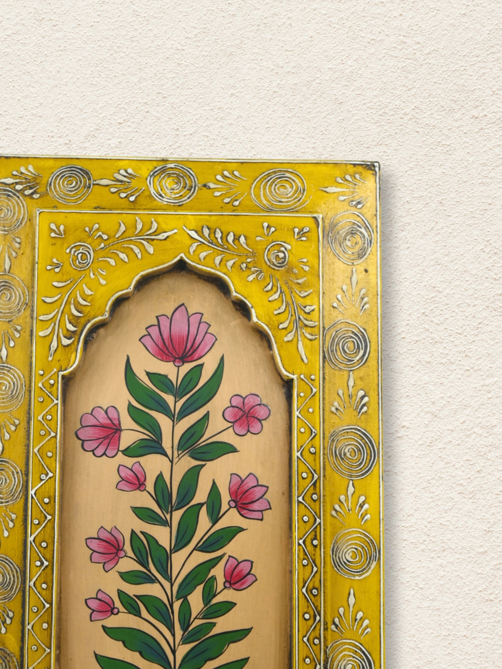 Handmade Wooden Wall Frame with Floral Design – 12 Inch (Yellow)