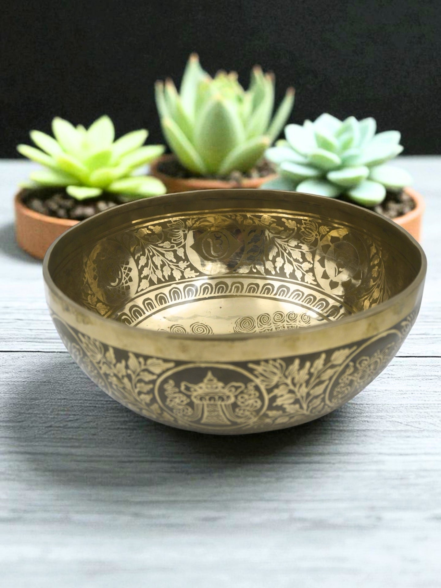 Golden Polished Bronze Handmade Carving Meditation Healing Bowl – 6 Inch