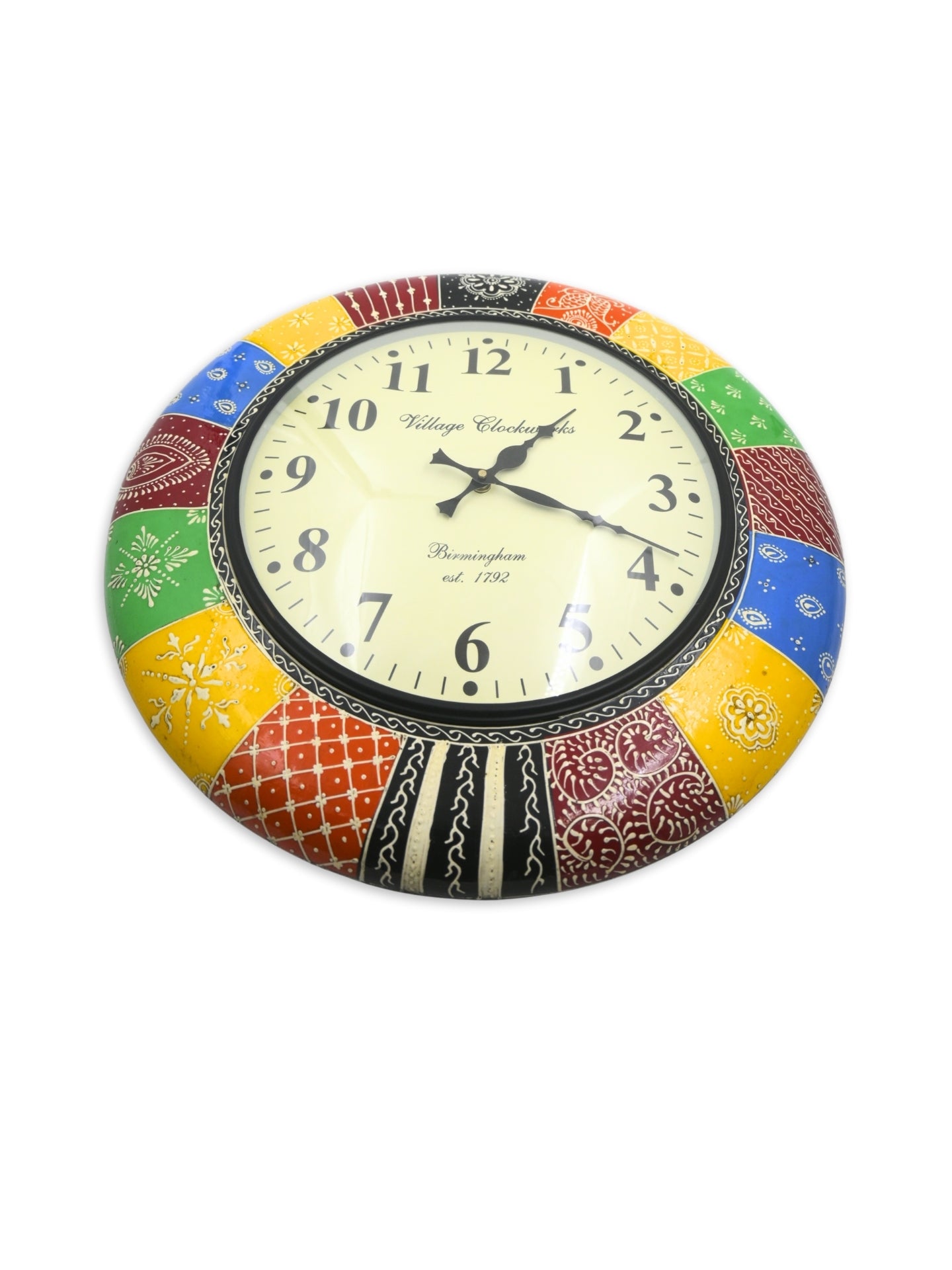 Handcrafted Colourful Wooden Wall Clock with Mandala Design – 18 Inch (Numeric)