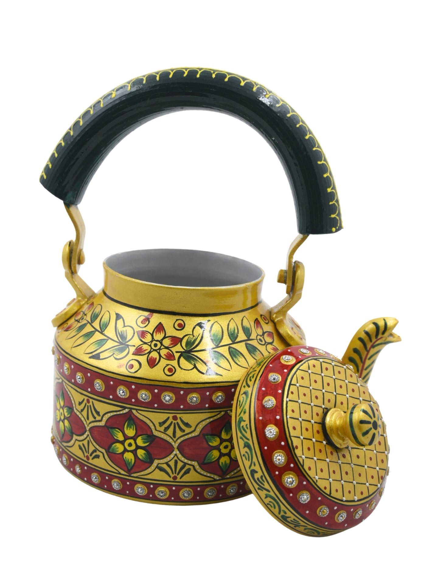 Hand-Painted Yellow &amp; Red Floral Decorative Kettle – 1000ml