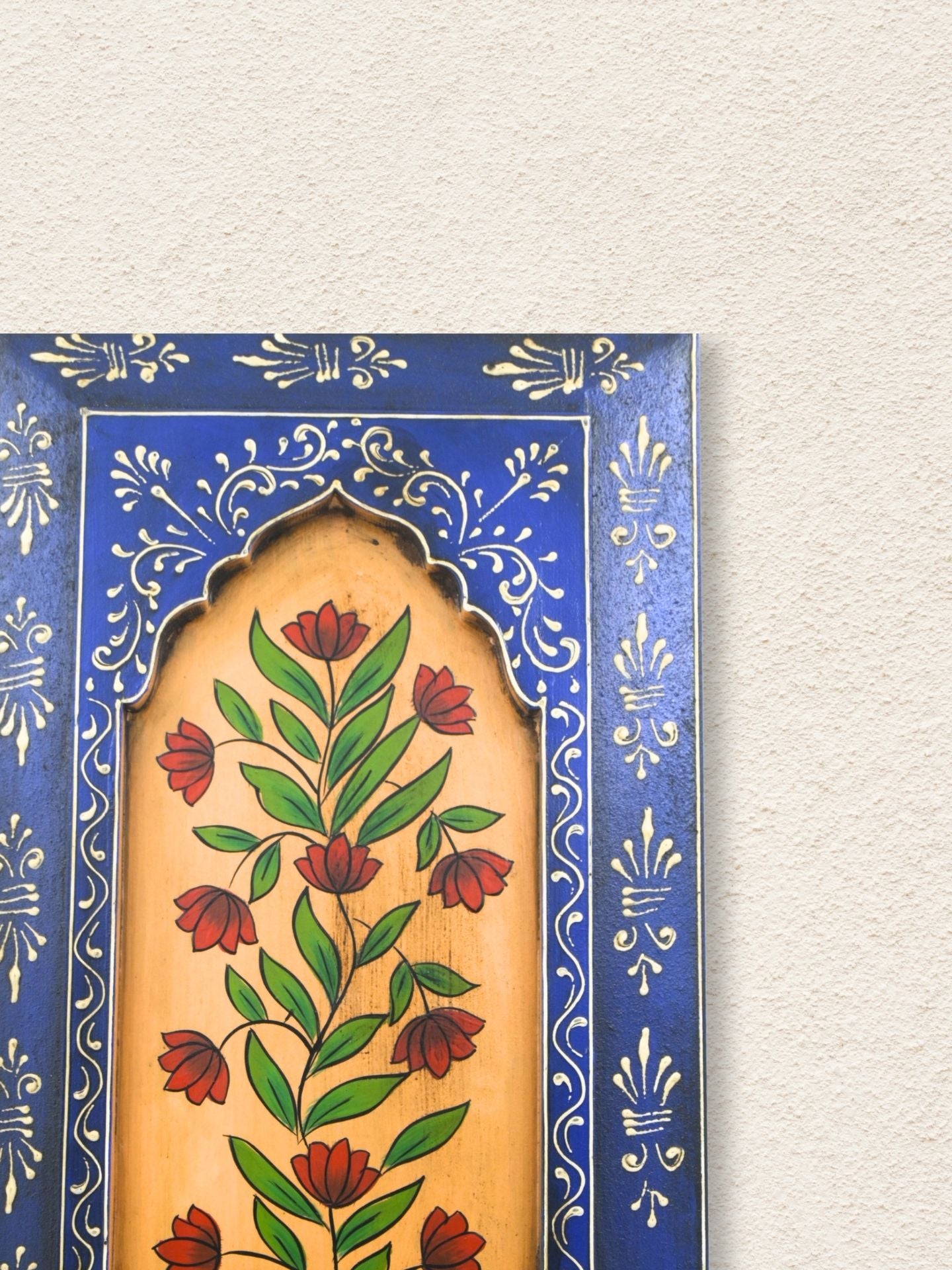 Handmade Wooden Wall Frame with Floral Design – 12 Inch (Blue)