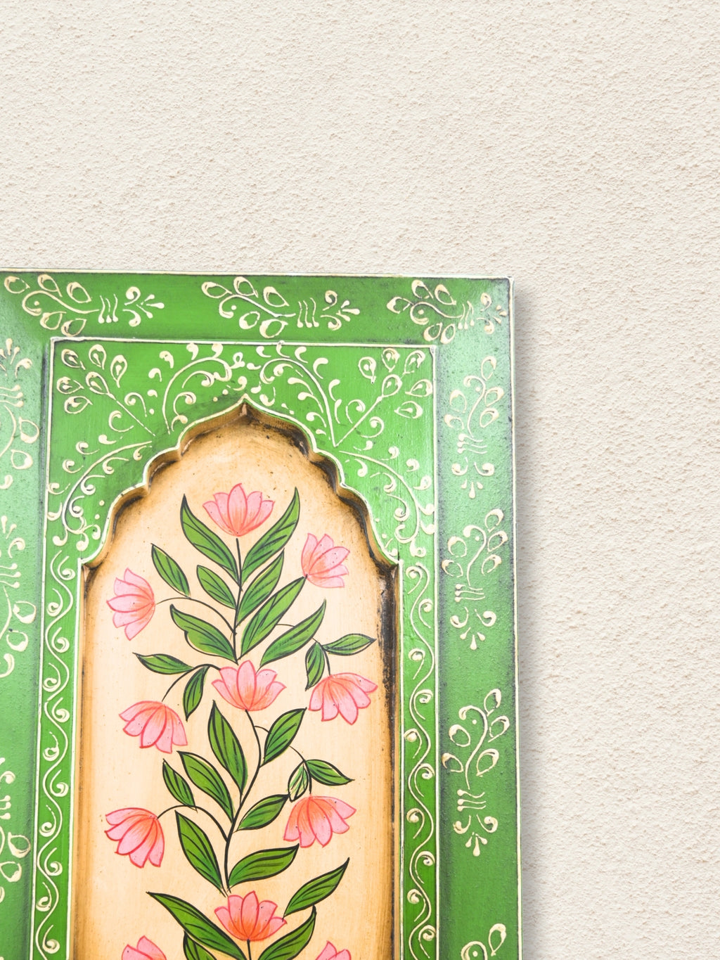 Handmade Wooden Wall Frame with Floral Design – 12 Inch (Green)