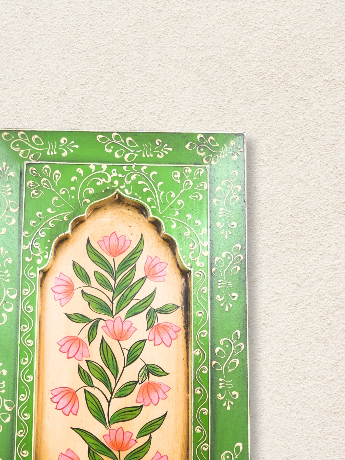 Handmade Wooden Wall Frame with Floral Design – 12 Inch (Green)