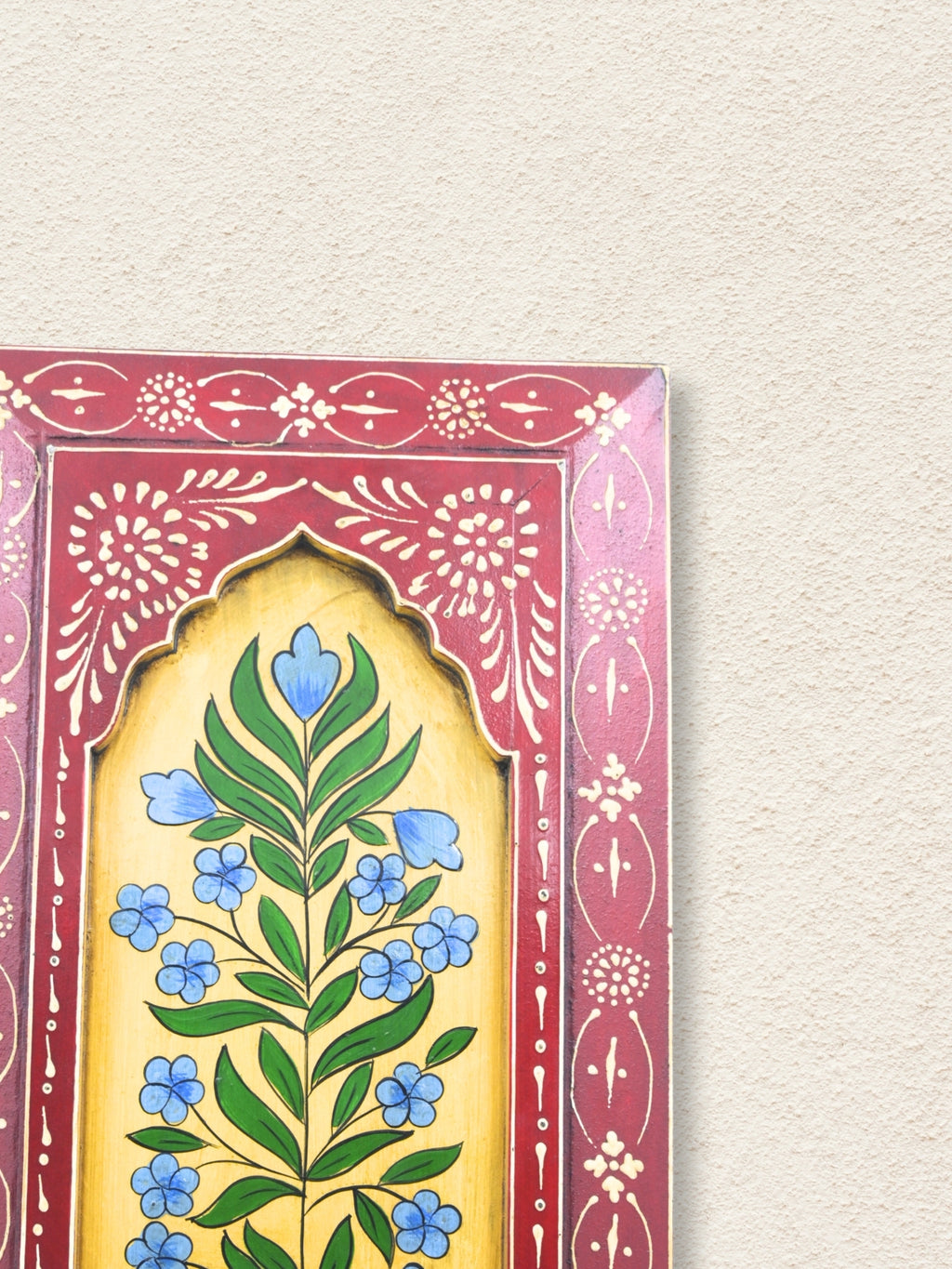 Handmade Wooden Wall Frame with Floral Design – 12 Inch (Red)