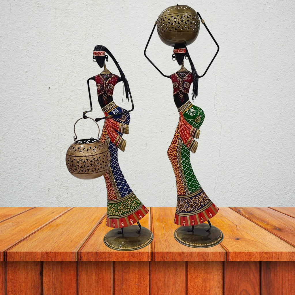 Hand-Painted Lady Figurine Tealight Holder – Set of 2
