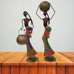 Hand-Painted Lady Figurine Tealight Holder – Set of 2