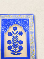 Handmade Wooden Wall Frame with Blue Floral Design – 12 Inch