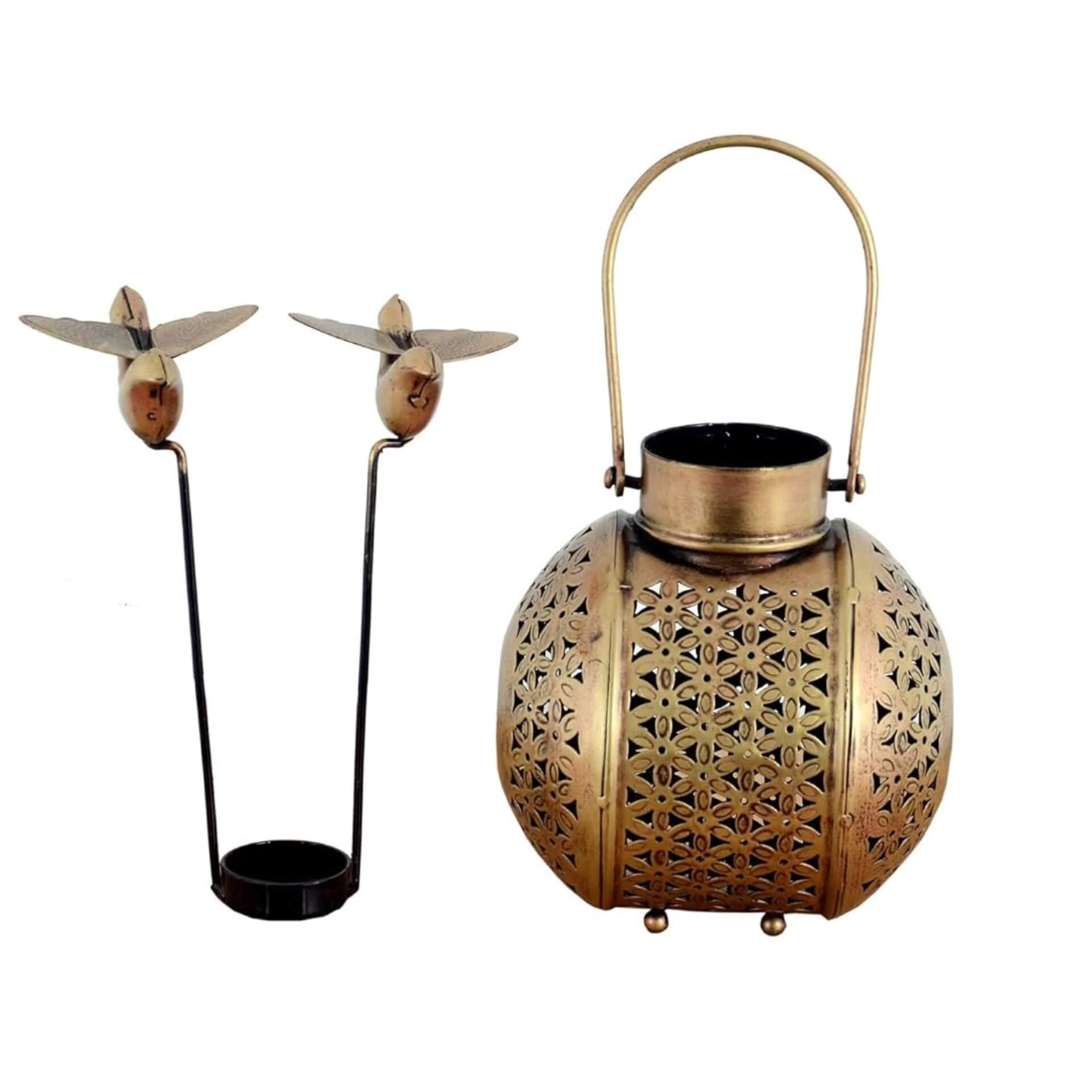 Antique Gold Bird Lantern – Tea Light & Dhuni Holder