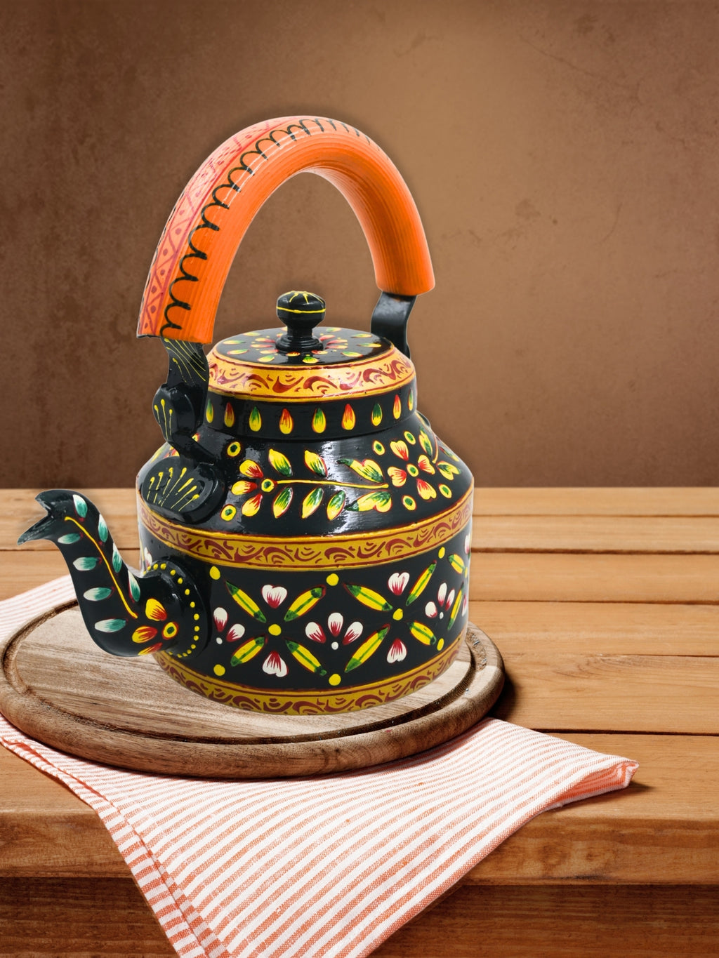 Hand-Painted Cutting Chai Black Decorative Kettle – 1000ml