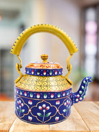 Hand-Painted Decorative Cutting Chai Blue & Yellow Kettle – 1000ml