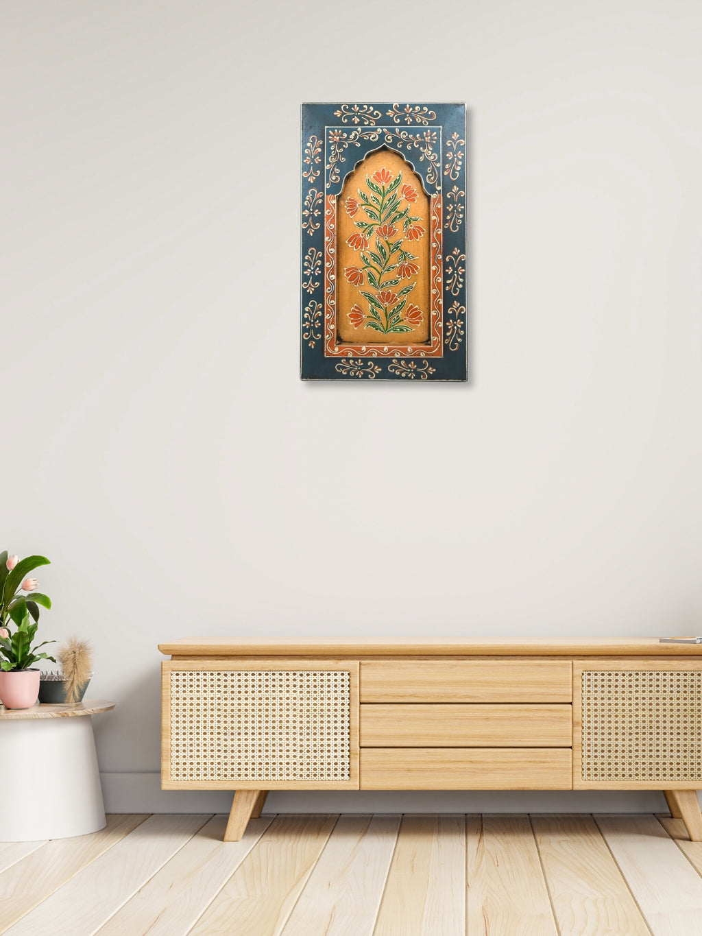 Handmade Wooden Wall Frame with Floral Design – 12 Inch