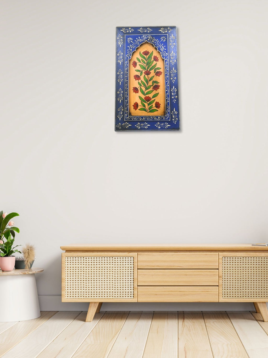 Handmade Wooden Wall Frame with Floral Design – 12 Inch (Blue)