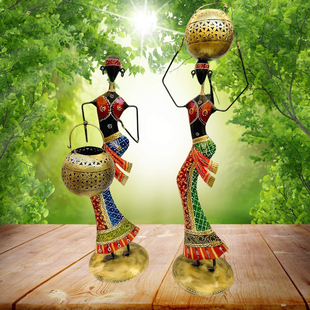 Decorative African Figurine Set – Handcrafted Tribal Tea Light Holders