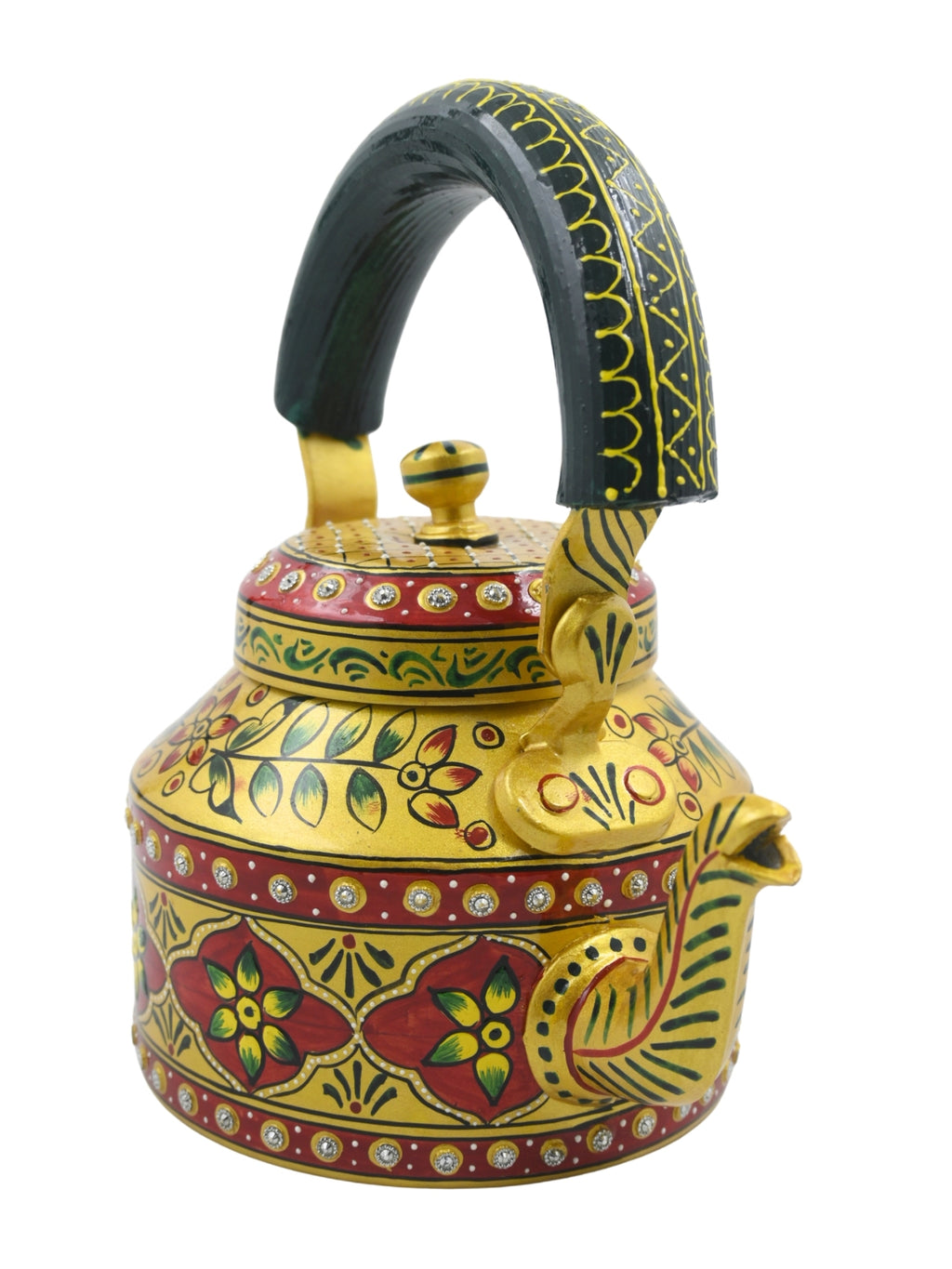 Hand-Painted Yellow &amp; Red Floral Decorative Kettle – 1000ml