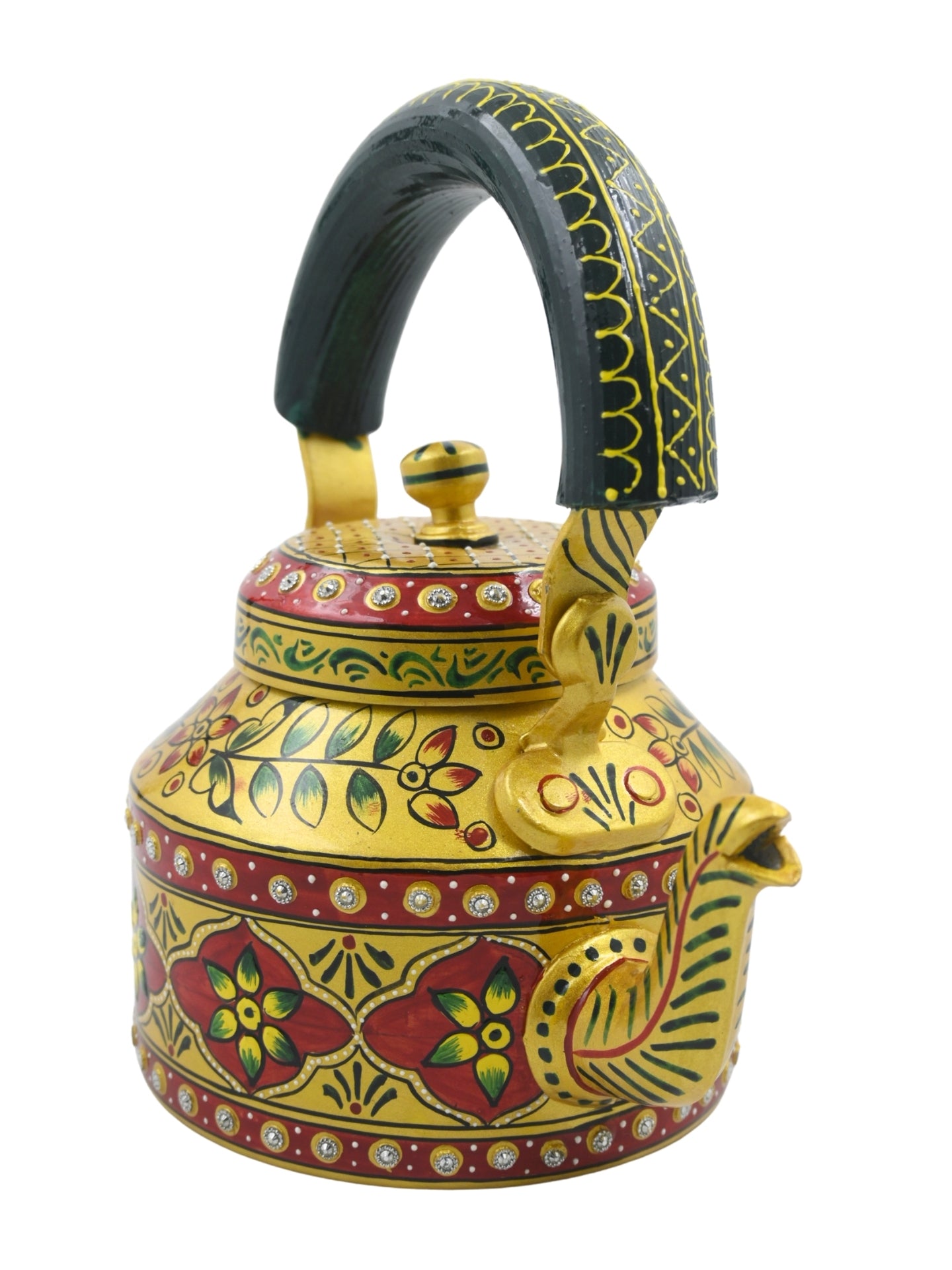 Hand-Painted Yellow &amp; Red Floral Decorative Kettle – 1000ml