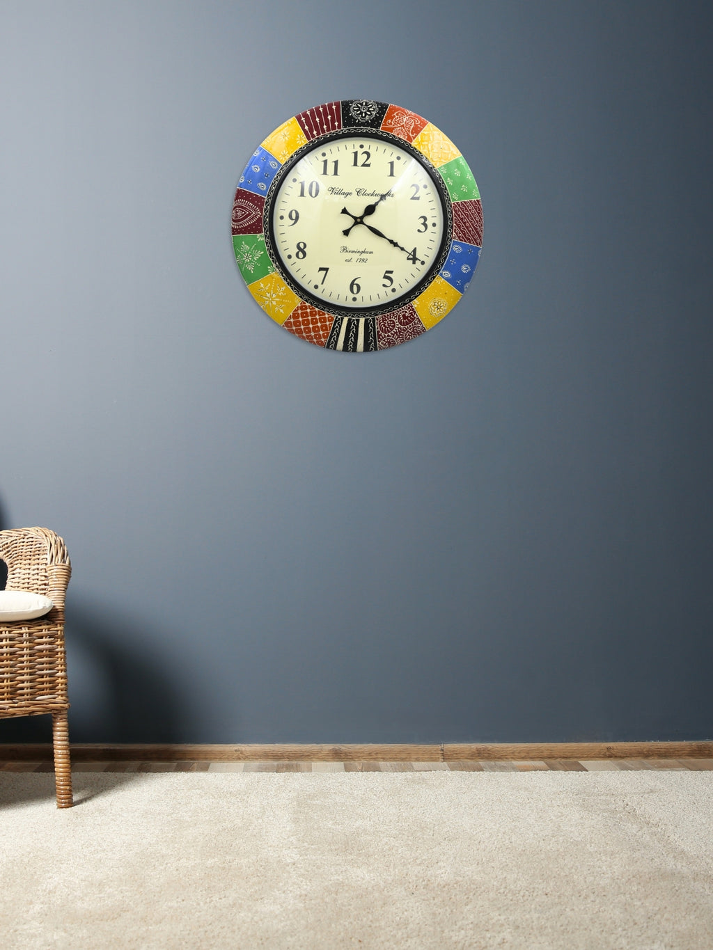 Handcrafted Colourful Wooden Wall Clock with Mandala Design – 18 Inch (Numeric)