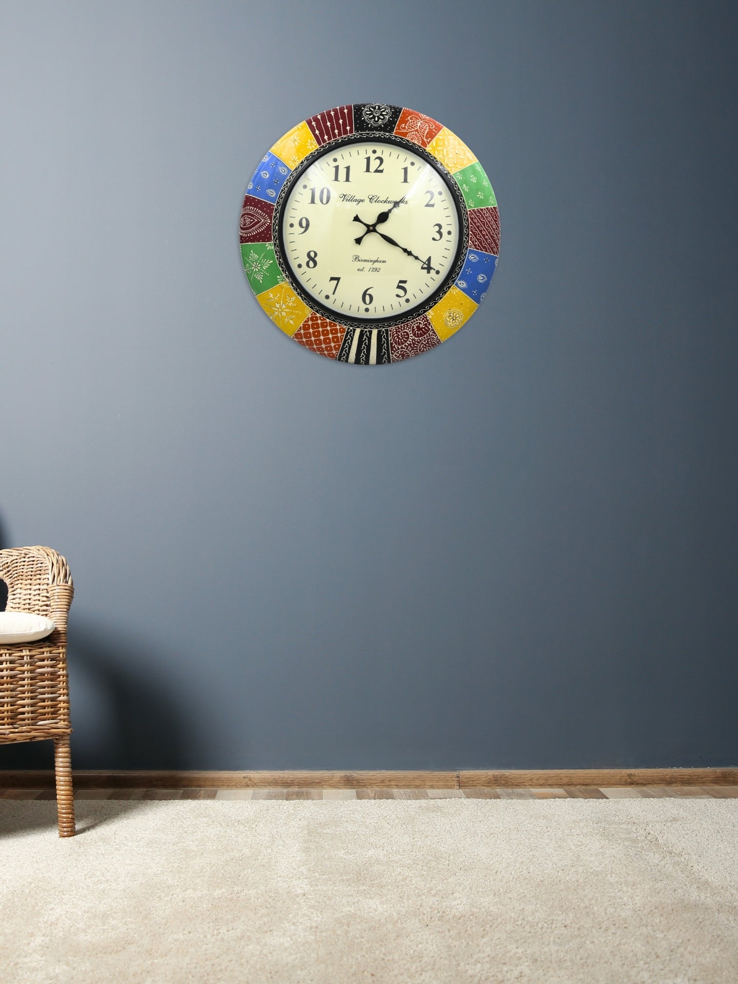 Handcrafted Colourful Wooden Wall Clock with Mandala Design – 18 Inch (Numeric)