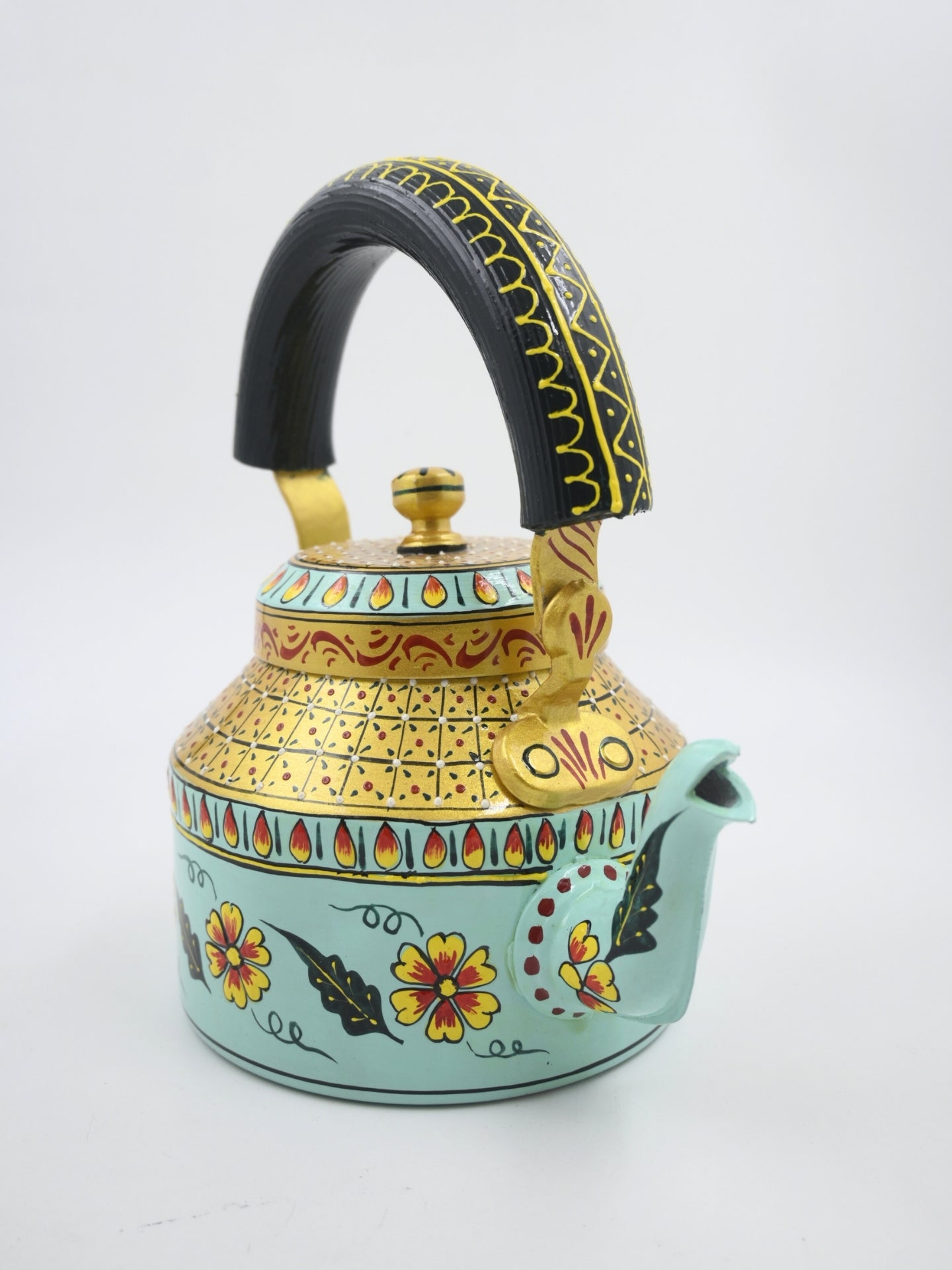 Hand-Painted Decorative Cutting Chai Green & Golden Kettle – 1000ml