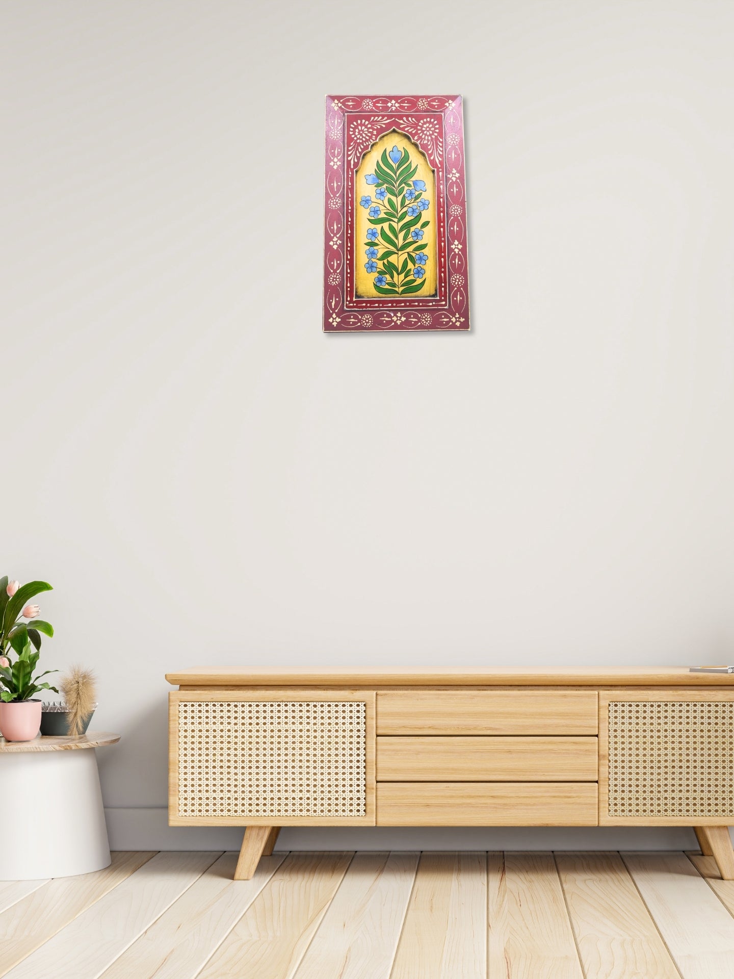 Handmade Wooden Wall Frame with Floral Design – 12 Inch (Red)