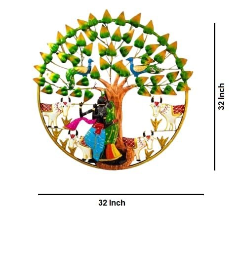 Antique Metal Radha Krishna Cow with LED Light Wall Art Frame