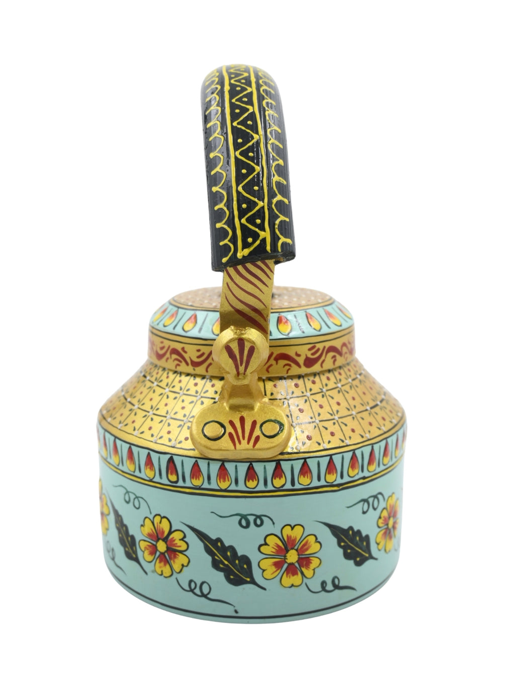 Hand-Painted Decorative Cutting Chai Green & Golden Kettle – 1000ml